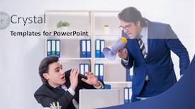  Presentation with office - Cool new PPT theme with boss-and-his-male-assistant backdrop and a sky blue colored foreground