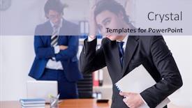  Presentation with office - Presentation theme enhanced with boss-and-his-male-assistant background and a light blue colored foreground