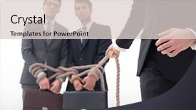  Presentation with bound - Cool new PPT theme with boss and rope-bound employees backdrop and a lemonade colored foreground