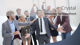  Presentation with team - Cool new theme with boss-and-the-gleeful-business backdrop and a light gray colored foreground