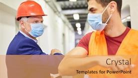  Presentation with shipping company - Presentation theme consisting of boss-and-warehouse-worker background and a yellow colored foreground