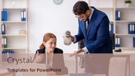  Presentation with secretary - Theme with boss-and-young-female-secretary background and a coral colored foreground