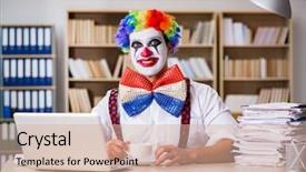  Presentation with clown - Colorful slide set enhanced with unusual jobs - clown businessman working backdrop and a soft green colored foreground