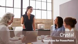  Presentation with meeting pov - Audience pleasing PPT theme consisting of boss day - businesswoman addressing female colleagues backdrop and a violet colored foreground