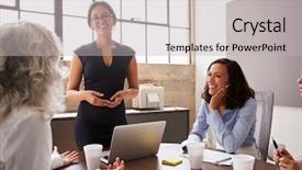  Presentation with glasses - Colorful slide set enhanced with boss day - female manager in glasses addressing backdrop and a light gray colored foreground