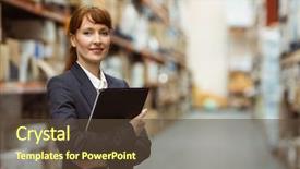  Presentation with warehouse - PPT theme having boss day - portrait of pretty manager holding background and a tawny brown colored foreground