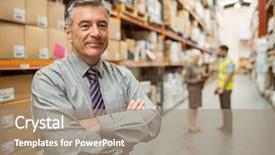  Presentation with warehouse - Theme with boss day - smiling businessman with crossed arms background and a coral colored foreground