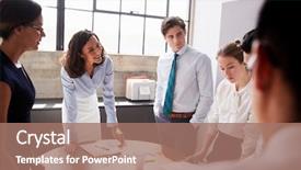  Presentation with project manager meeting - Amazing slide set having boss day - smiling white female manager listens backdrop and a coral colored foreground