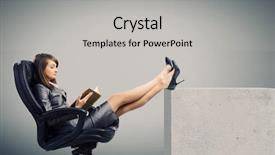  Presentation with child girl reading a book - Beautiful PPT theme featuring boss day - young attractive businesswoman reading book backdrop and a light gray colored foreground