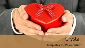  Presentation with gift - Presentation theme featuring boss day - young businessman present gift box background and a coral colored foreground