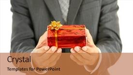  Presentation with gift - Cool new slide set with boss day - young businessman present gift box backdrop and a coral colored foreground