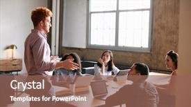  Presentation with meeting - Slides having boss day - young man standing to address background and a violet colored foreground