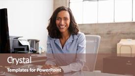  Presentation with woman office desk - Presentation design with boss day - young mixed race woman background and a violet colored foreground