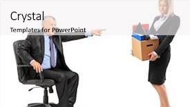  Presentation with female male symbol - Audience pleasing slide deck consisting of boss firing a female employee backdrop and a white colored foreground