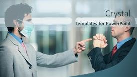  Presentation with coronavirus - Beautiful presentation theme featuring boss-firing-a-supplicating-employee backdrop and a sky blue colored foreground