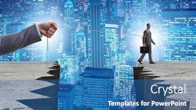  Presentation with employee - PPT theme consisting of boss-holding-his-employee background and a teal colored foreground