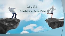  Presentation with employee - PPT theme featuring boss-holding-his-employee background and a sky blue colored foreground