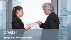  Presentation with secretary - PPT theme consisting of boss instructs young secretary in modern office background and a gray colored foreground
