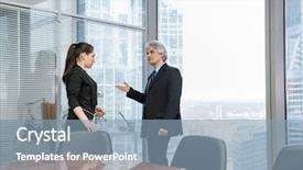  Presentation with secretary - PPT layouts having boss instructs young secretary in modern office background and a light blue colored foreground