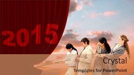  Presentation with blue orange - PPT layouts consisting of boss pulling a rope against his employees against orange and blue sky with clouds background and a coral colored foreground