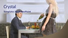  Presentation with waitress - Amazing presentation theme having close up shot of a woman holding her morning cup of coffee backdrop and a gray colored foreground