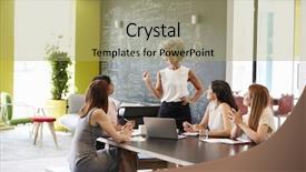  Presentation with team meeting - Colorful PPT theme enhanced with boss standing at an informal backdrop and a mint green colored foreground