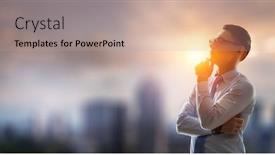  Presentation with idea - Colorful presentation enhanced with boss-thinking-over-an-idea backdrop and a coral colored foreground