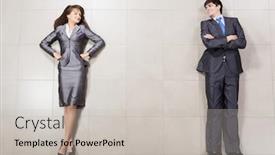  Presentation with confident - PPT theme having bossy young businesswoman and handsome confident businessman background and a light gray colored foreground