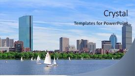  Presentation with boston - PPT theme with boston charles river panorama background and a light blue colored foreground