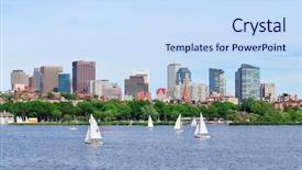  Presentation with boat river - Presentation design featuring boston charles river panorama background and a  colored foreground
