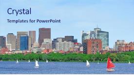  Presentation with chicago river walk urban - Presentation with boston charles river panorama with urban skyline skyscrapers and sailing boat background and a light blue colored foreground