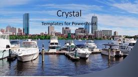  Presentation with boston - Cool new slides with boston charles river panorama with urban city skyline skyscrapers and boats with blue sky over charles river backdrop and a light blue colored foreground