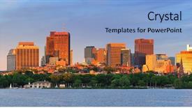  Presentation with boston - Audience pleasing theme consisting of boston charles river sunset panorama with urban skyline and skyscrapers backdrop and a light blue colored foreground
