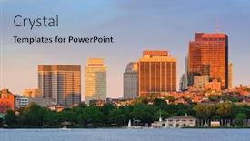  Presentation with boston - Colorful presentation design enhanced with boston charles river sunset with urban skyline and skyscrapers backdrop and a light blue colored foreground