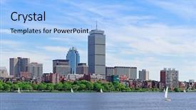  Presentation with boat river - Colorful slide set enhanced with prudence - boston city skyline with prudential backdrop and a light blue colored foreground
