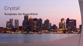  Presentation with urban buildings - Audience pleasing PPT theme consisting of boston-downtown-at-dusk backdrop and a light blue colored foreground