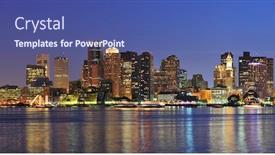  Presentation with boston - Presentation featuring boston downtown skyline panorama with skyscrapers over water with reflections at dusk illuminated with lights background and a ocean colored foreground