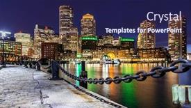  Presentation with boston - Beautiful PPT theme featuring boston-downtown-skylines-building-cityscape backdrop and a navy blue colored foreground