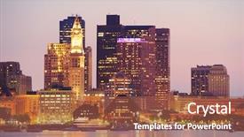  Presentation with boston - PPT theme consisting of boston downtown urban skyscrapers background and a red colored foreground