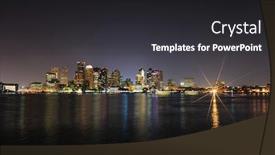  Presentation with boston - Cool new theme with boston downtown with urban city skyline at night with skyscrapers illuminated over sea backdrop and a dark gray colored foreground