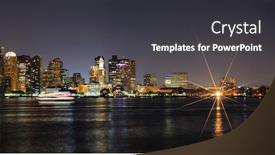 Presentation with night city - Audience pleasing PPT theme consisting of boston downtown with urban city skyline at night with skyscrapers illuminated over sea backdrop and a dark gray colored foreground