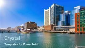  Presentation with boston - Presentation theme consisting of boston-harbor-at-sunny-day background and a ocean colored foreground