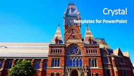  Presentation with university building - Amazing PPT theme having boston harvard university historic building backdrop and a teal colored foreground