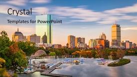  Presentation with boston - Amazing PPT theme having boston massachusetts usa city skyline backdrop and a teal colored foreground