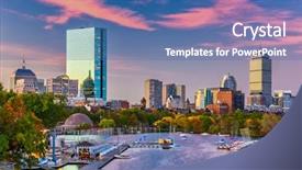  Presentation with boston - PPT theme featuring boston massachusetts usa downtown skyline background and a ocean colored foreground