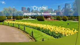  Presentation with garden city - Colorful presentation design enhanced with boston-public-garden-and-city backdrop and a teal colored foreground