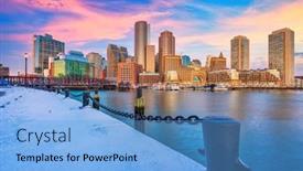  Presentation with boston - Presentation theme featuring boston-skyline-financial-district background and a light blue colored foreground