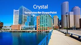  Presentation with seaport - Slide set with boston skyline from seaport boulevard background and a cobalt blue colored foreground