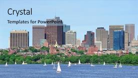  Presentation with boat river - Cool new presentation theme with boston skyline over charles river with sailing boat backdrop and a light blue colored foreground