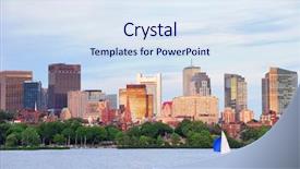  Presentation with boat river - Slide deck with boston sunset over charles river with urban skyscrapers and boat background and a sky blue colored foreground